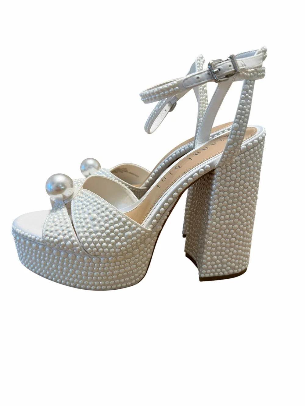 Gianni Bini White Pearl Platform Block Heel Bridal Sandals NWOB Size 8
